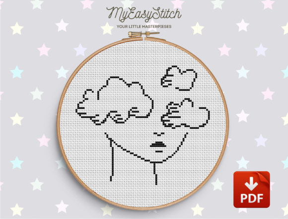 Face Outline Clouds Cross Stitch Pattern