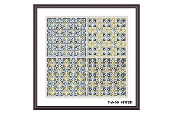 Gold Blue Ornament Cross Stitch Sampler