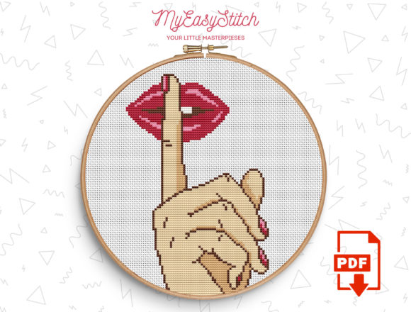 Lips Hand Shhhh Cross Stitch Pattern